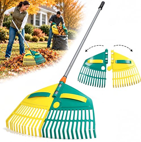 2-in-1 Plastic Leaf Rake with Detachable Scoops, 25" Extra Wide, 68" Handle