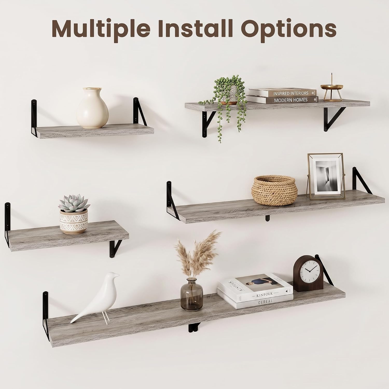 Dreamland Wall Mounted Floating Shelves Set of 2, 24x8, Grey image 5