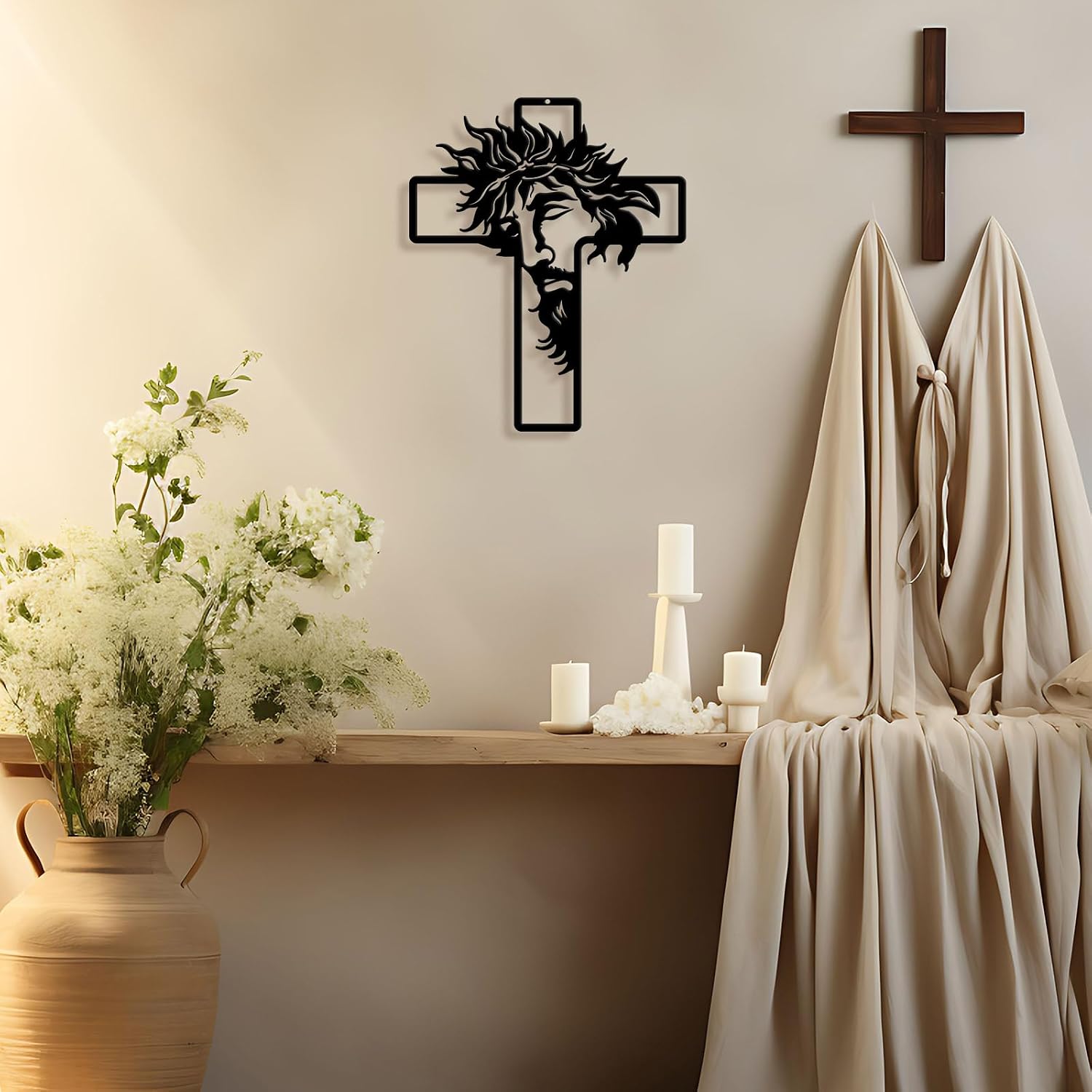 Pinetree Art Cross Wall Decor, Religious Metal Wall Art, Black Modern Christian Cross, 12.9x13.7 Inches