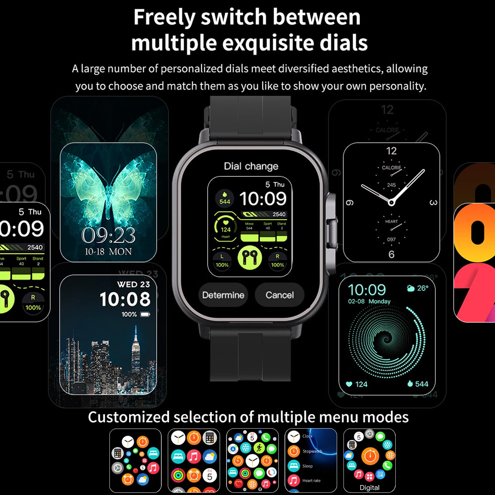 Montre Intelligente avec écouteurs, écran HD 2,01 pour Hommes et Femmes, Tracker d'activité étanche IP67, 100 + Mode Sport, Moniteur de Sommeil Fréquence Cardiaque, Podomètre pour Android et iOS