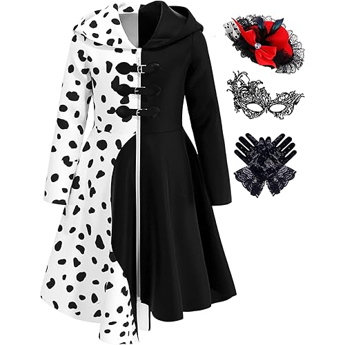 Girls Vintage Halloween Costume Dress Up Dalmatian Print Outfit