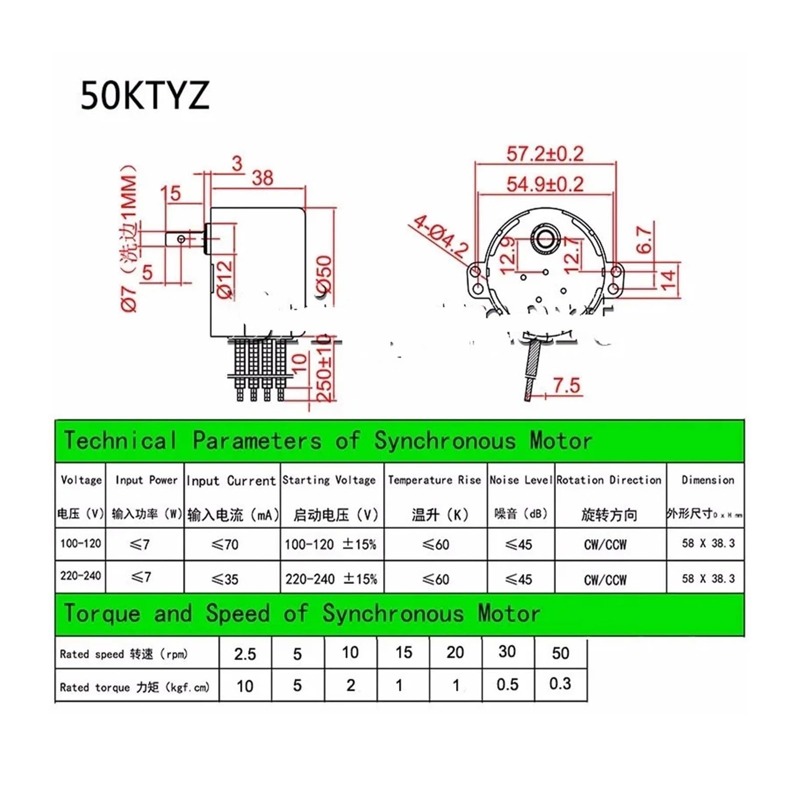 HIZON Motore sincrono 50KTYZ AC 220V Micro Macchina a Bassa velocità 10W | Funzionamento silenzioso ed efficiente dal punto di vista energetico(24V 2.5rpm)