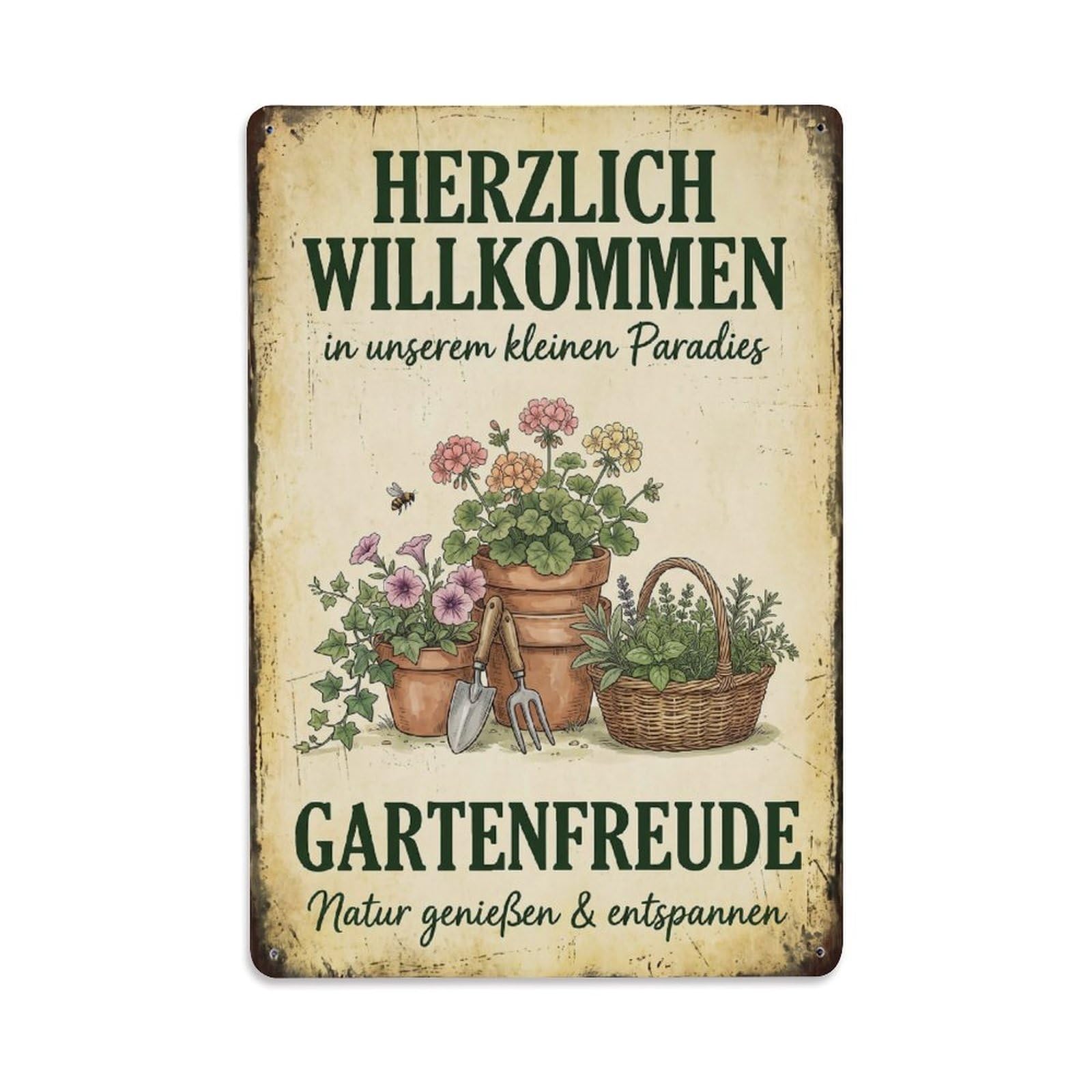 Vintage Funny Garden Welcome Rustic Gate Farmhouse Metal Tin Sign Plaque Wall Decor for Cafe, Club Bar, Office, Garden Metal Poster 8x12Inch