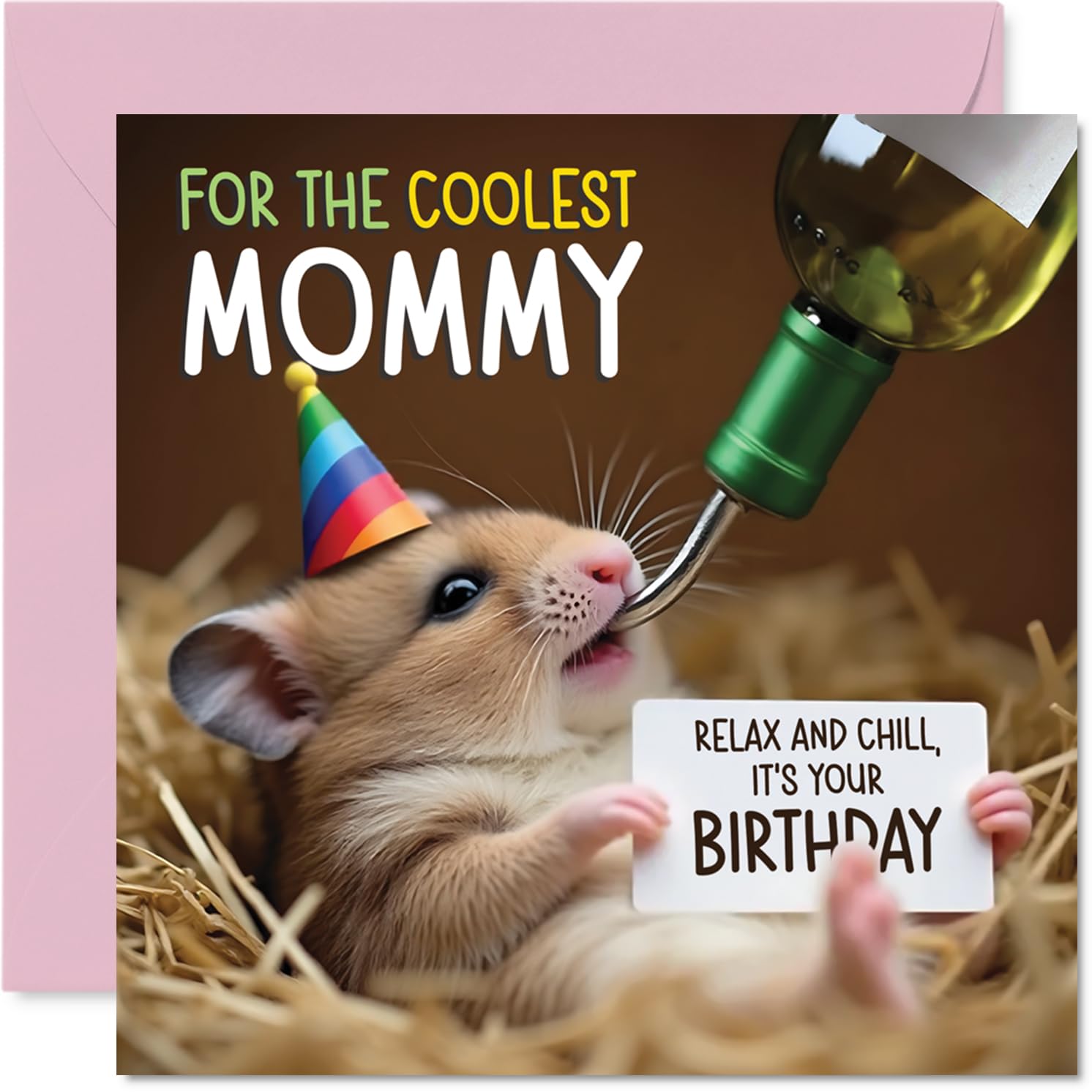 Mommy Birthday Card - Ham-somely - Happy Birthday Card for Mommy from Son Daughter, 145mm Hamster Bday Greeting Cards
