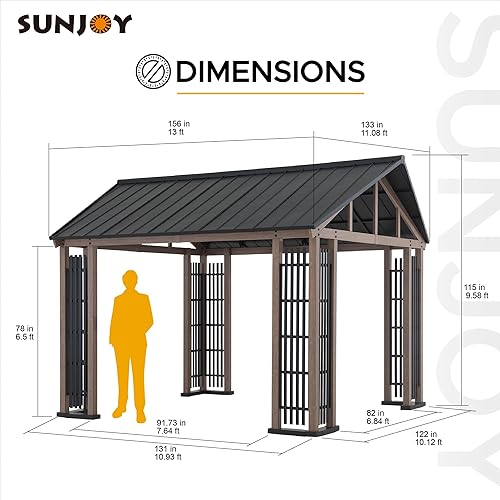 Miniatura 7 de Sunjoy Gazebo de acero negro con techo rígido de 13.5 x 13.5 pies, con luces LED, salida de CA, puerto USB y un cable universal de alimentación de