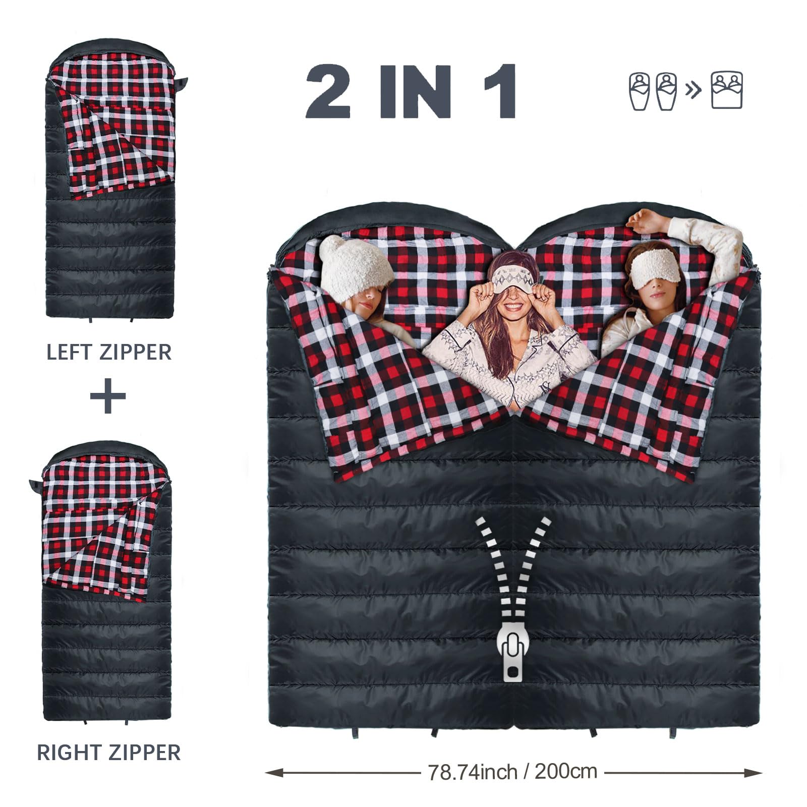 XXL Saco de Dormir de Franela para Adultos Extra Grande Saco de Dormir Al Aire Libre Invierno 3-4 Estaciones para Camping Senderismo Aventuras 230 * 100CM