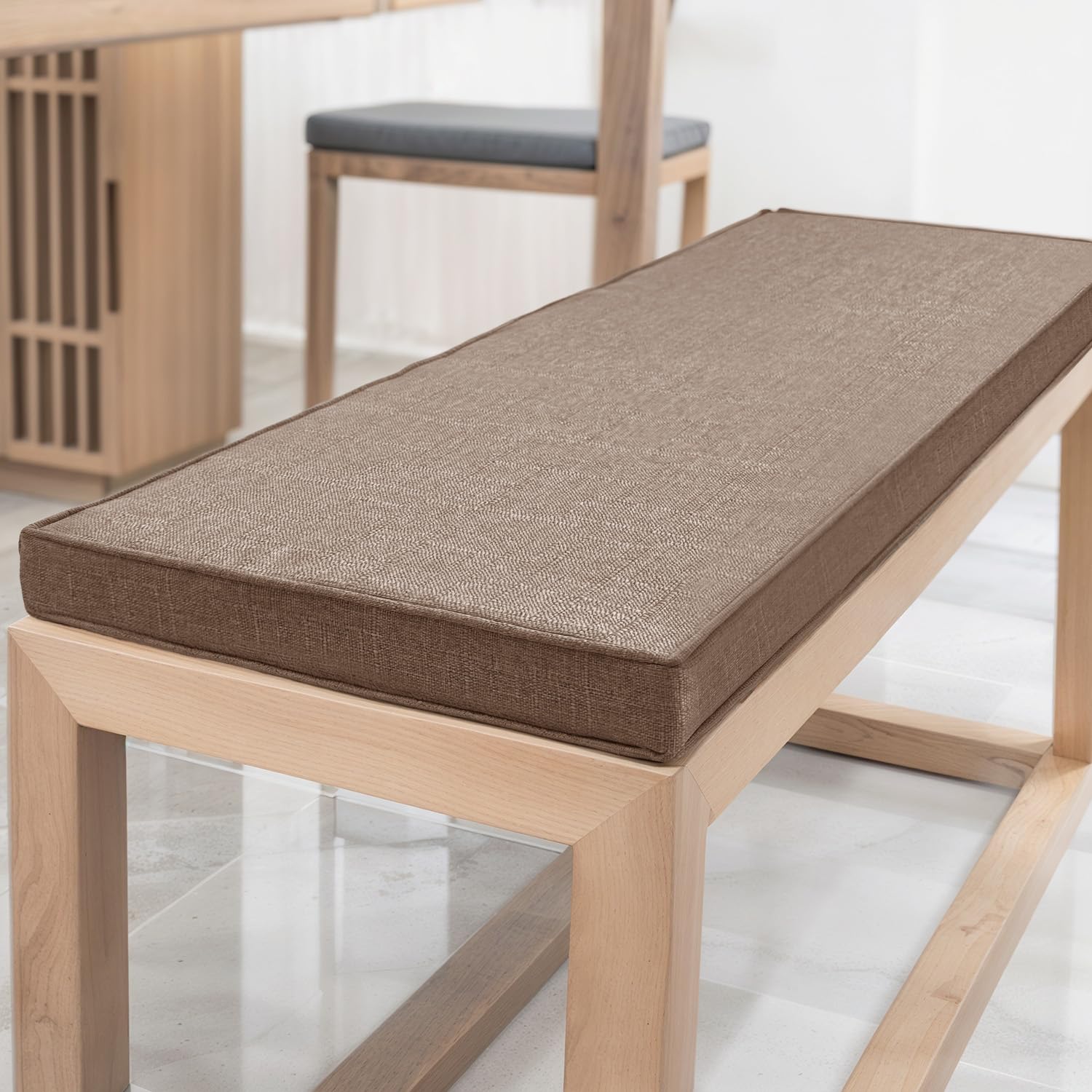 YFHT Bench Cushion, Washable Linen Bench Pad with Non-Slip Bottom and Piping, Long Seat Pad for Garden Bench, Patio, Indoor Window Seat, Hallway Bench and Rattan Chairs,Brown,170x45x5cm