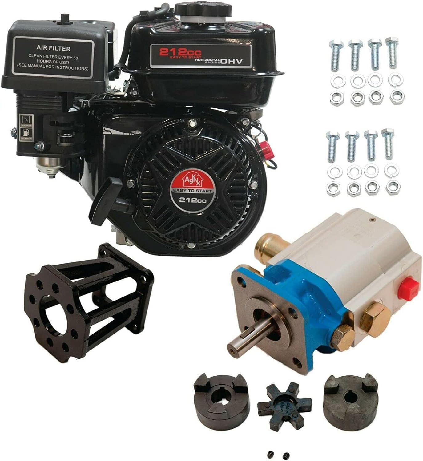 ToolTuff Log Splitter Build Kit: Engine, 11 or 13 GPM pump, mount, coupler, and hardware kit (Agknx 7.5HP Electric Start Engine, w/13GPM Pump)