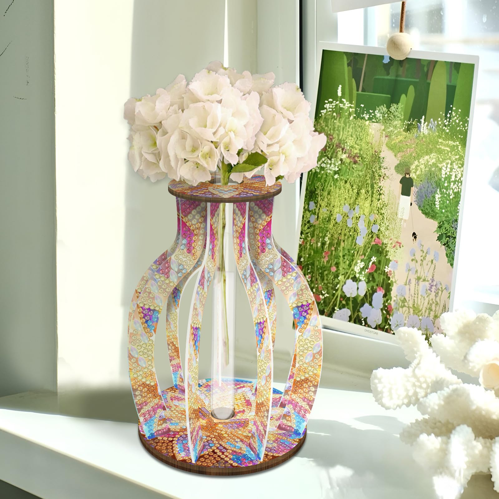 CustmArti Mandala Diamond Art Painting Reagenzglas Vase Bastelset Pappelholz Hydrokultur Pflanzen Tischdeko Blumenarrangement Handwerk Anfängerfreundlich Familie-Vier Stück Packung