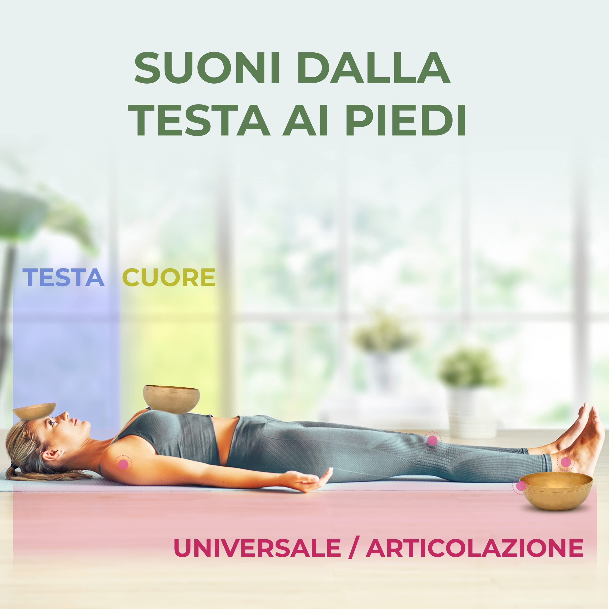 MASSAGE-EXPERT Set di ciotole tibetane per principianti [3 campane tibetane], da mini Ø 13,5 cm - tono alto a grande Ø 21,5 cm - tono profondo, per massaggio sonoro, relax e yoga