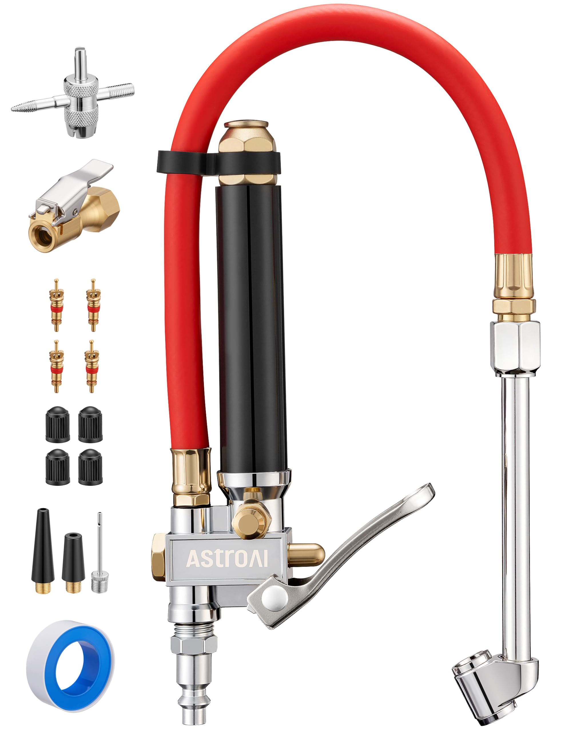 AstroAI T3 dual-head tire pressure gauge with inflator for dual wheels