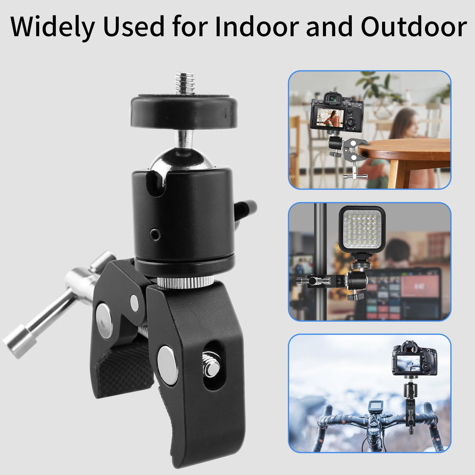 FAEFTY Super Clamp Pince Caméra + Mini Rotule 360° - Fixation Solide Pour Trépied, Flash, Moniteur, Vélo