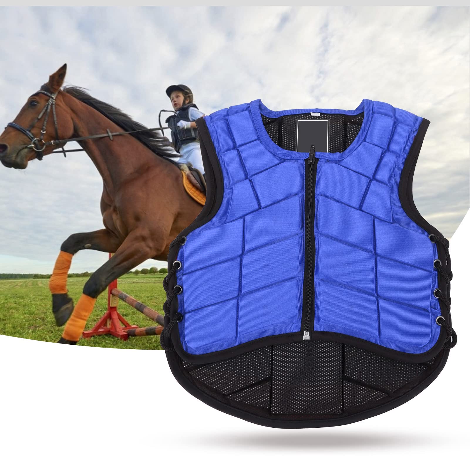 Pilipane Gilet Equestre Imbottito in Schiuma di Sicurezza Protezione per L'equitazione Protezione per Il Corpo Protezione per Il Corpo per Equitazione Blu(CS)