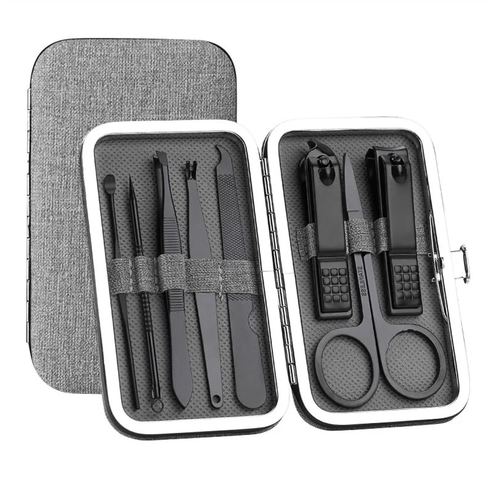 Zestaw do przechowywania cążek do paznokci w etui, 8 szt. wielofunkcyjnych nożyczek do paznokci ze stali nierdzewnej użytku domowego, pedicure i pielęgnacji, zestaw osobistej(Gris)