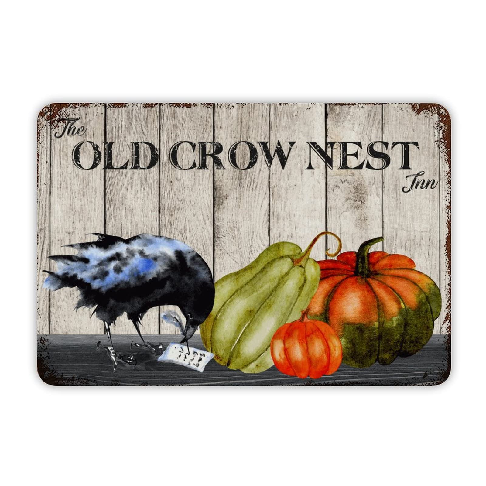 ENEDNATE Halloween Pumpkin The Old Crow Nest Vintage Man Cave Metal Sign 8x12 Inch Decorative Aluminum Tin Sign for Indoor Outdoor Kitchen Bar Restaurant Cafe Pub Wall Art Decor Hanging Poster