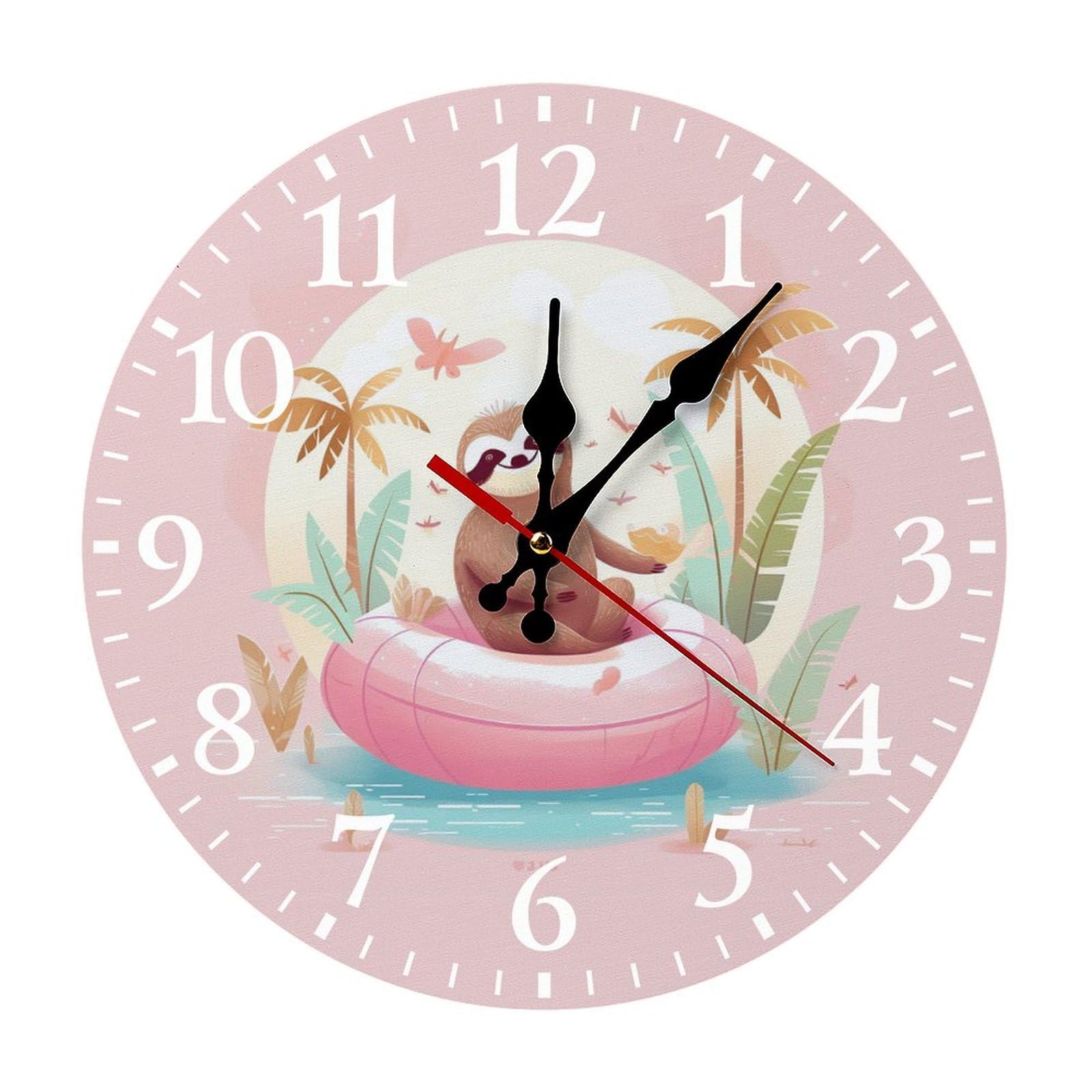 NTVOWPZO 10 Inch Wall Clock Sloth Flamingo Battery Operated Wall Clocks Silent Non-Ticking Round Wall Clock for Living Room Kitchen Home Office Wall Decorative Clock