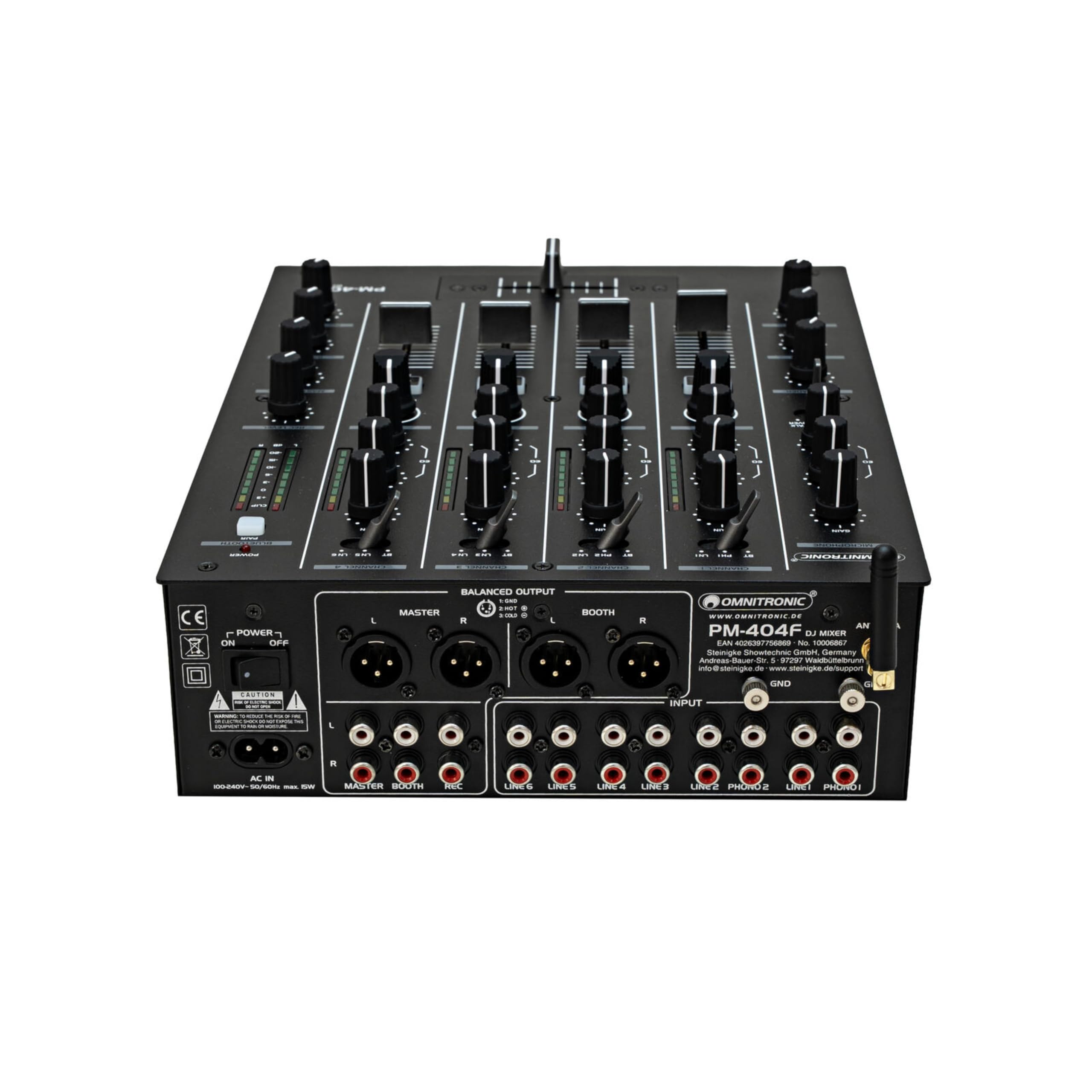 OMNITRONIC PM-404F 4-Kanal-DJ-Mixer mit Filter und Bluetooth