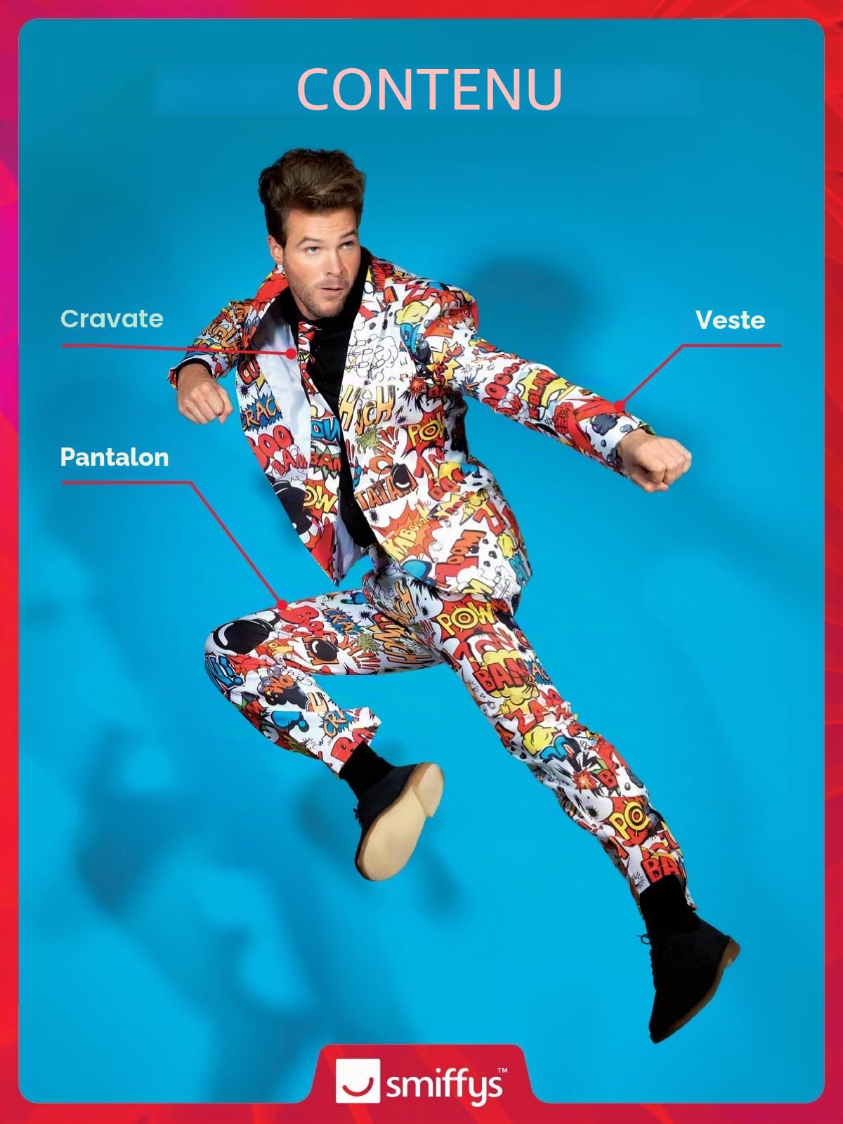 Smiffys Costume Bande Dessinée, avec Veste, Pantalon et Cravate,Rouge/Blanc,M