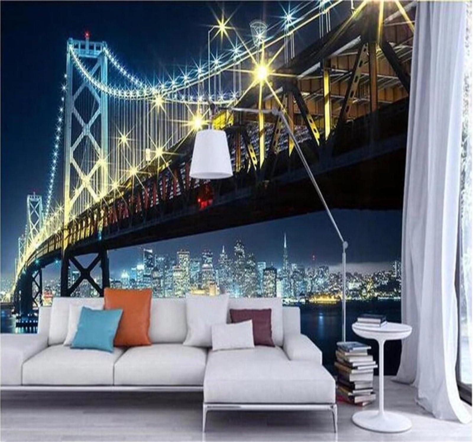 Xlming 250Cm×170Cm(B×H) Magnificent Bridge River Architecture Night View 3D Wallpaper Luxury Home Dining Decor Paste Sofa Living Room The Wall For Bedroom Mural-250Cm×170Cm