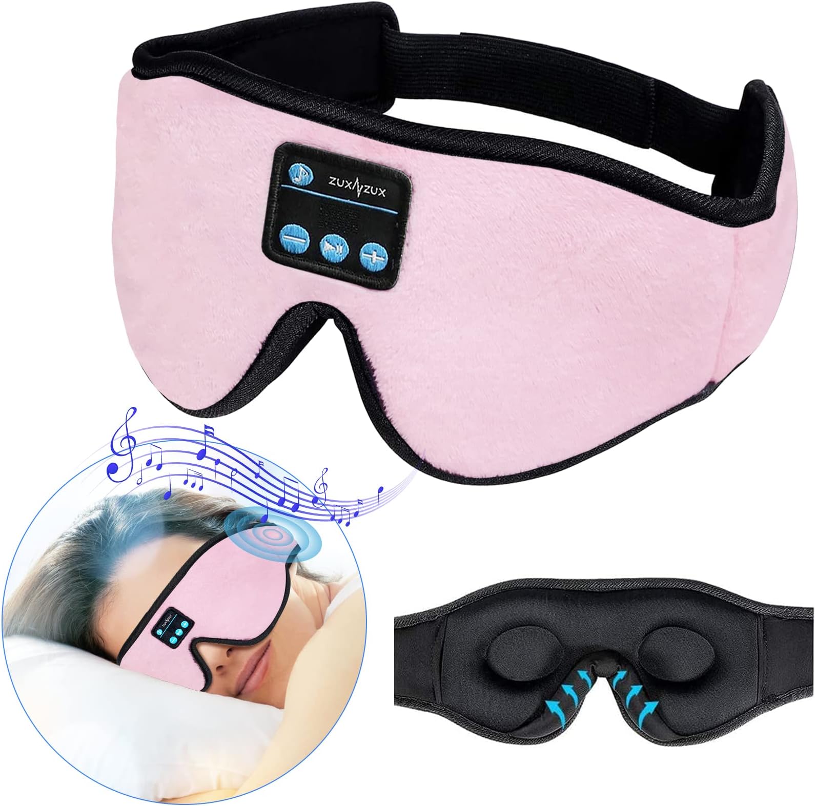 ZUXNZUXSleep Headphones Bluetooth Headband Sleeping Headphones, Wireless Music Eye Mask Sleep Earbuds for Side Sleeper, Yoga, Insomniac, Air Travel, Meditation (Pink)