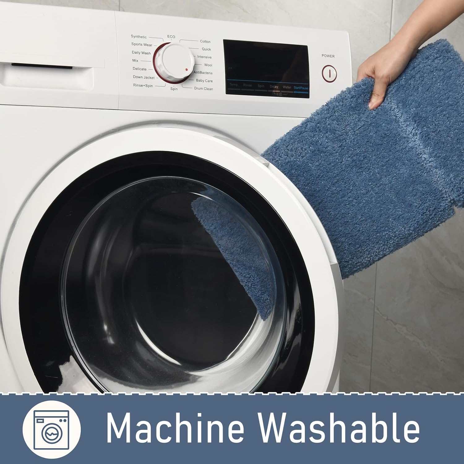 LOCHAS Bathroom Rugs, 24" x 70" Long Bath Rug, Non Slip Washable Bathroom Runner Rug Soft Absorbent Bath Mat for Shower, Shaggy Plush Luxury Large Bath Rug, Blue