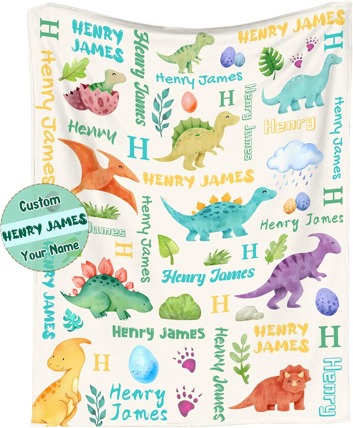 Vsmoedb Customized Dinosaur Blankets with Name for Kids, Personalized Animals Blanket for Infant Toddler, Custom Baby Blanket with Name for Newborn Birthday 50"x40"
