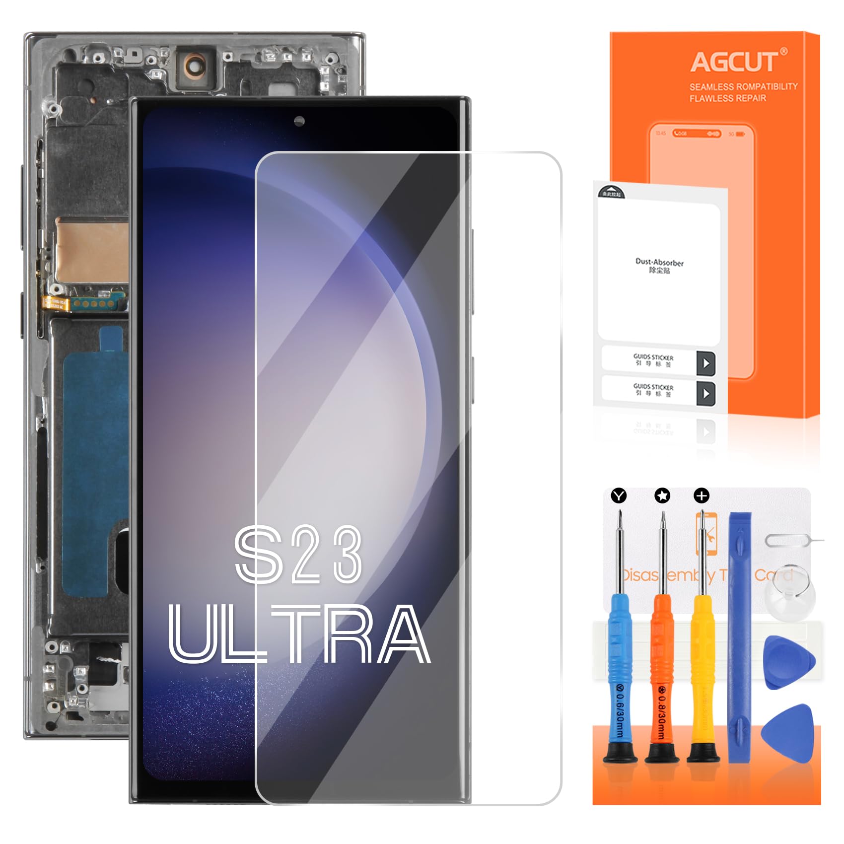 OLED for Samsung Galaxy S23 Ultra Screen Replacement for Display Samsung S23 Ultra LCD SM-S918B SM-S918U LCD Digitizer Touch Screen Assembly Blue Green with Frame (US Version,Support Fingerprint)