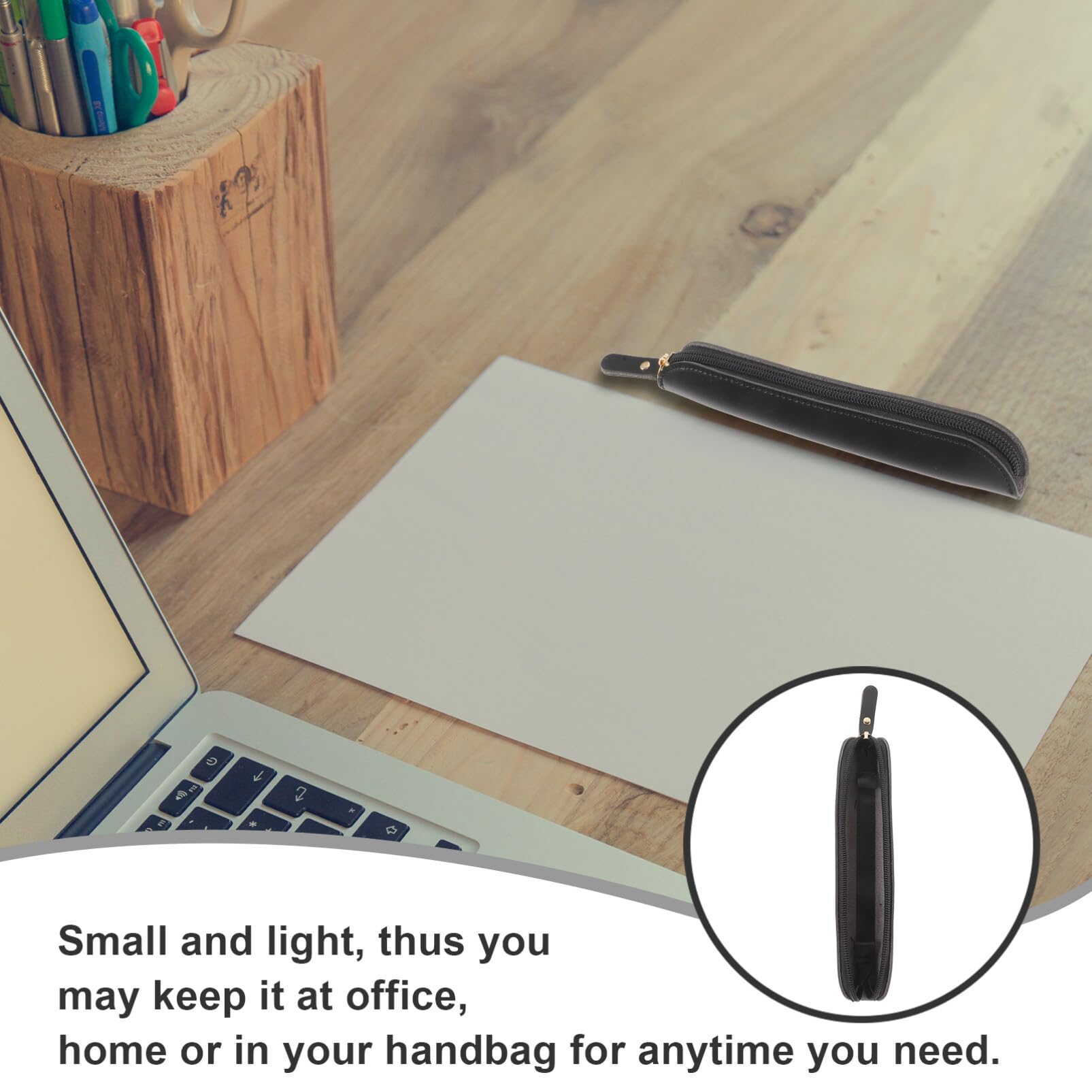 Lurrose Leather Stylus Case Pu Pencil Bag Leather Stylus Holder Pen Case Pencil Storage Bag Portable Travel Case Mini Makeup Brush Bag for Women Men - Image 3