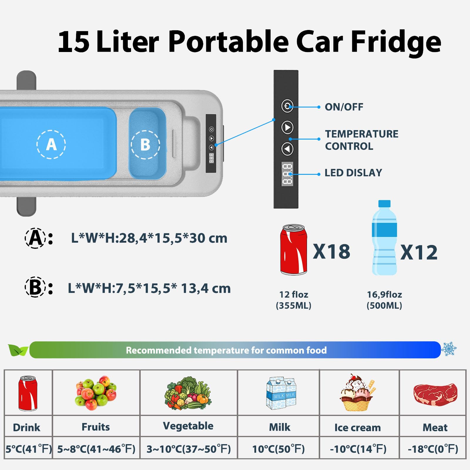 Alpicool KCF15 15 litros Nevera Portátil Eléctrica Refrigerador de Coche 12V 24V Mini frigorífico CA 220v para Hogar, Camping, Viajes, Automóvil, 20ºC a 20ºC