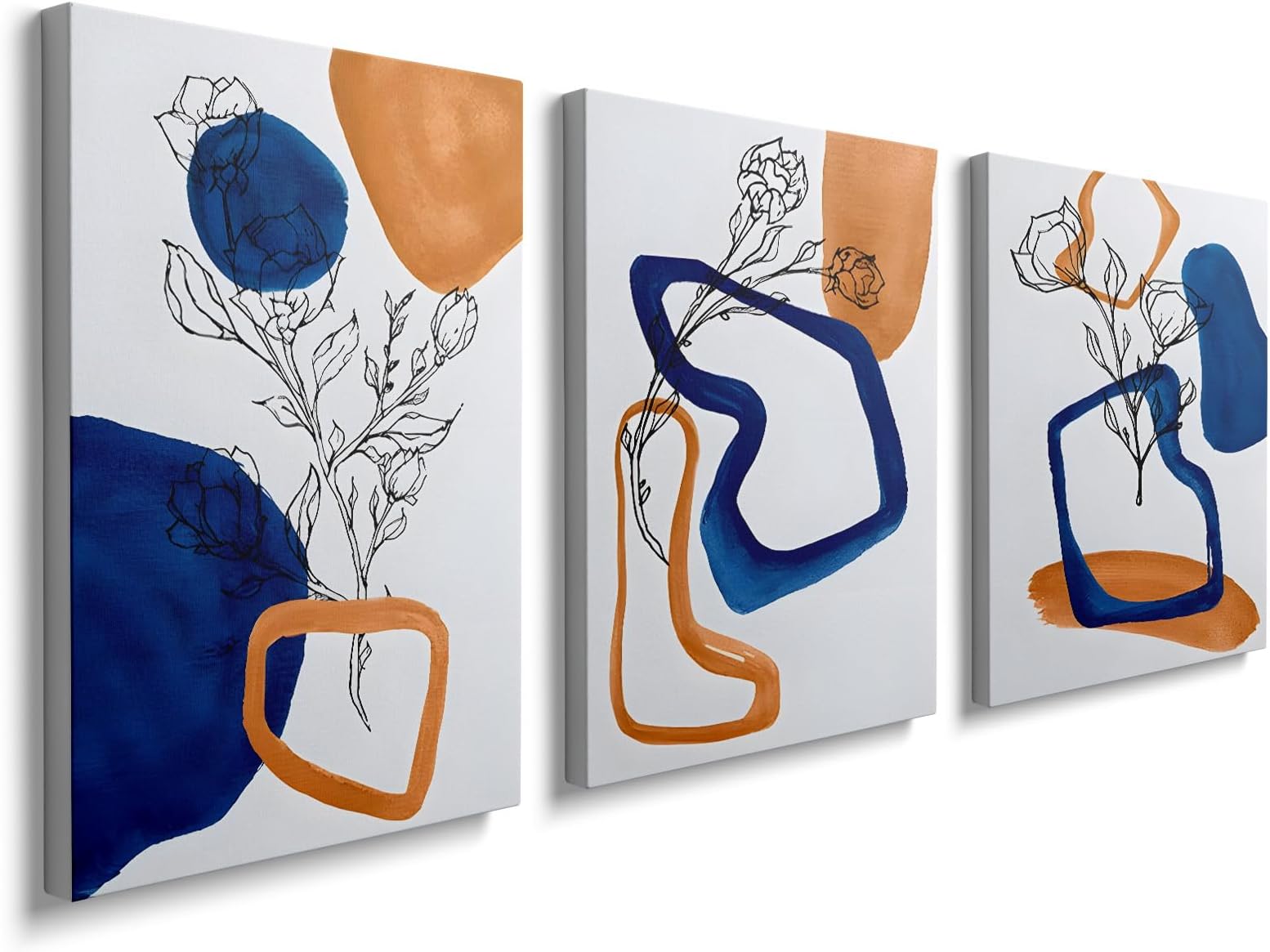 prinfantasy 30x40cmx3Pcs Abstract Canvas Wall Art for Living Room Navy Blue Gold Painting Pictures Artwork Modern Boho Posters for Bedroom Bathroom Kitchen Home Offce Decor GYH0122