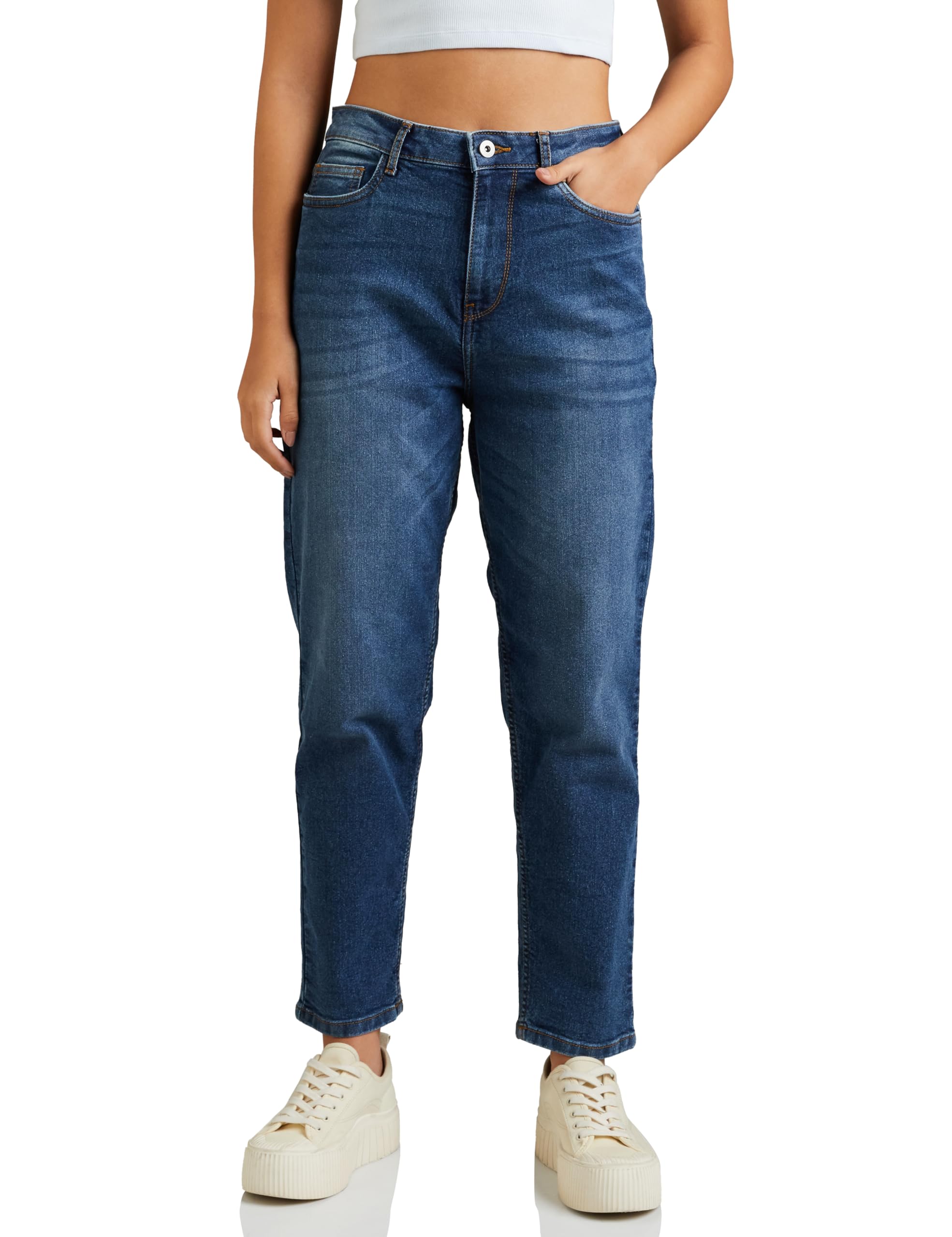amazon brand - symbol Women's High Rise Ankle Length MOM Fit Jeans-picture-11