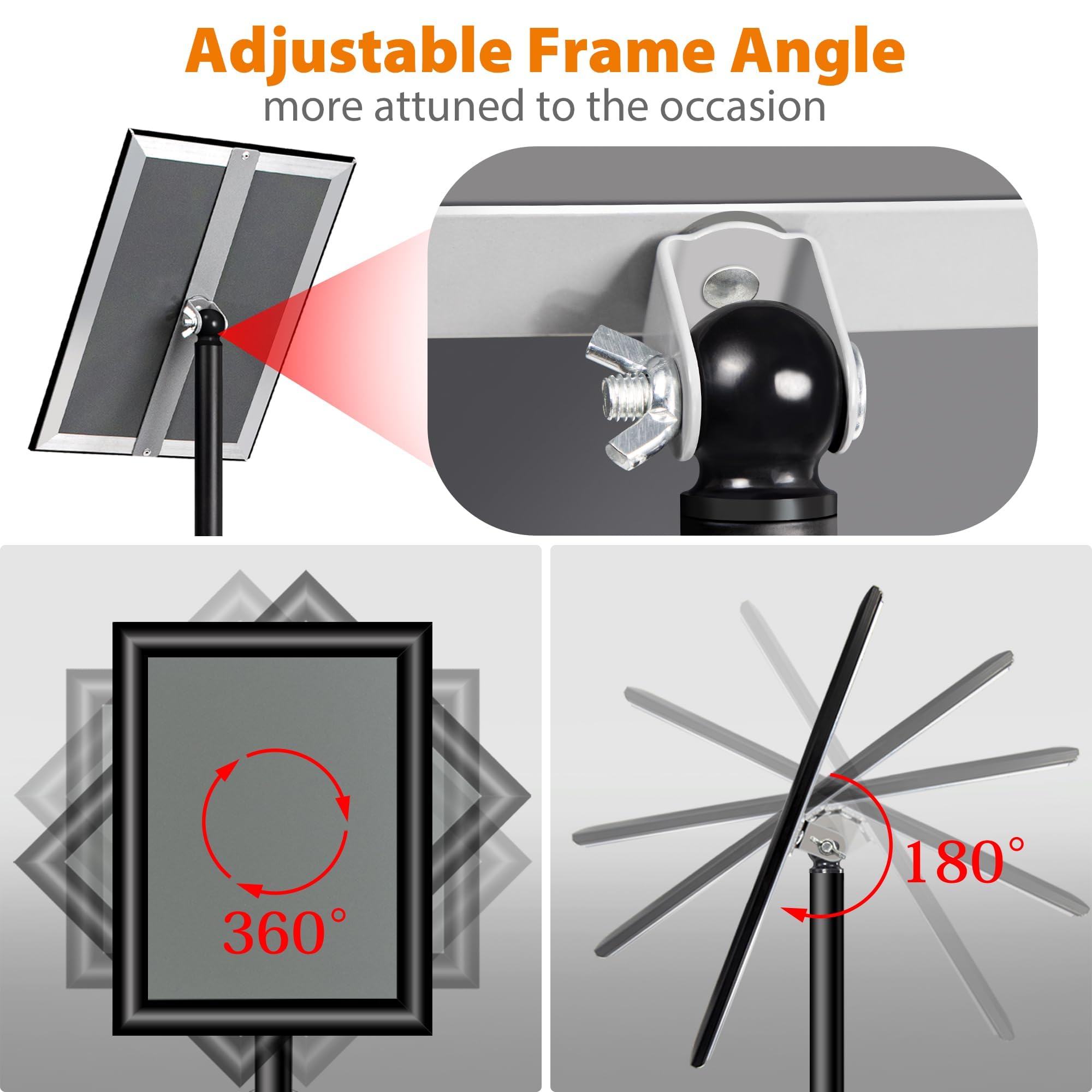 Paquete de 6 soportes ajustables de aluminio A3 para carteles, menús, anuncios, ventas, soporte de exhibición de señalización (negro, paquete de 6)