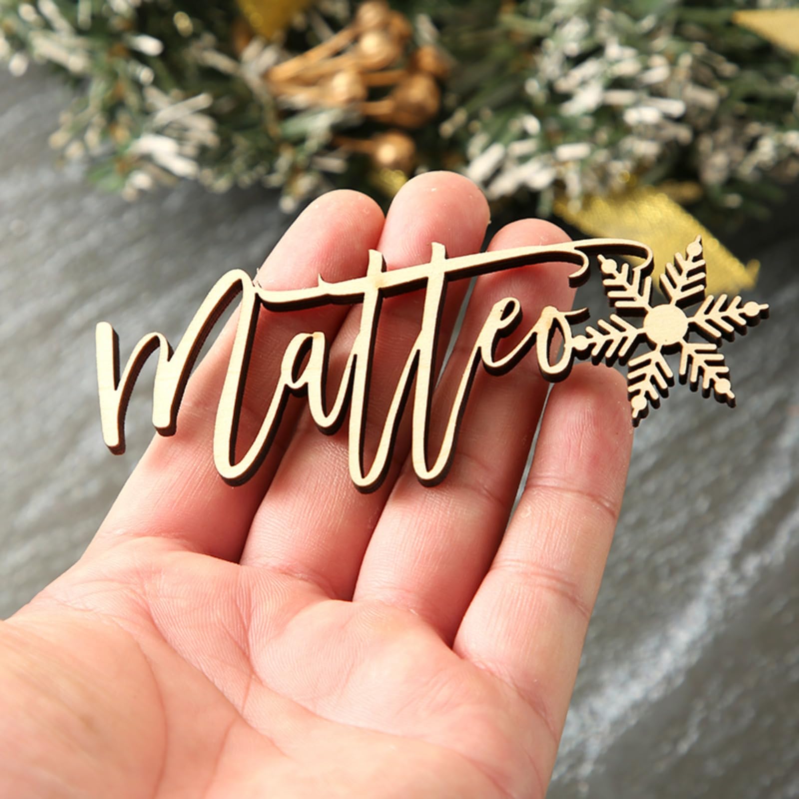 IEK Christmas Place Cards Christmas Stocking Tags Merry Tags Personalized Christmas Tags with Decors, Wooden paw