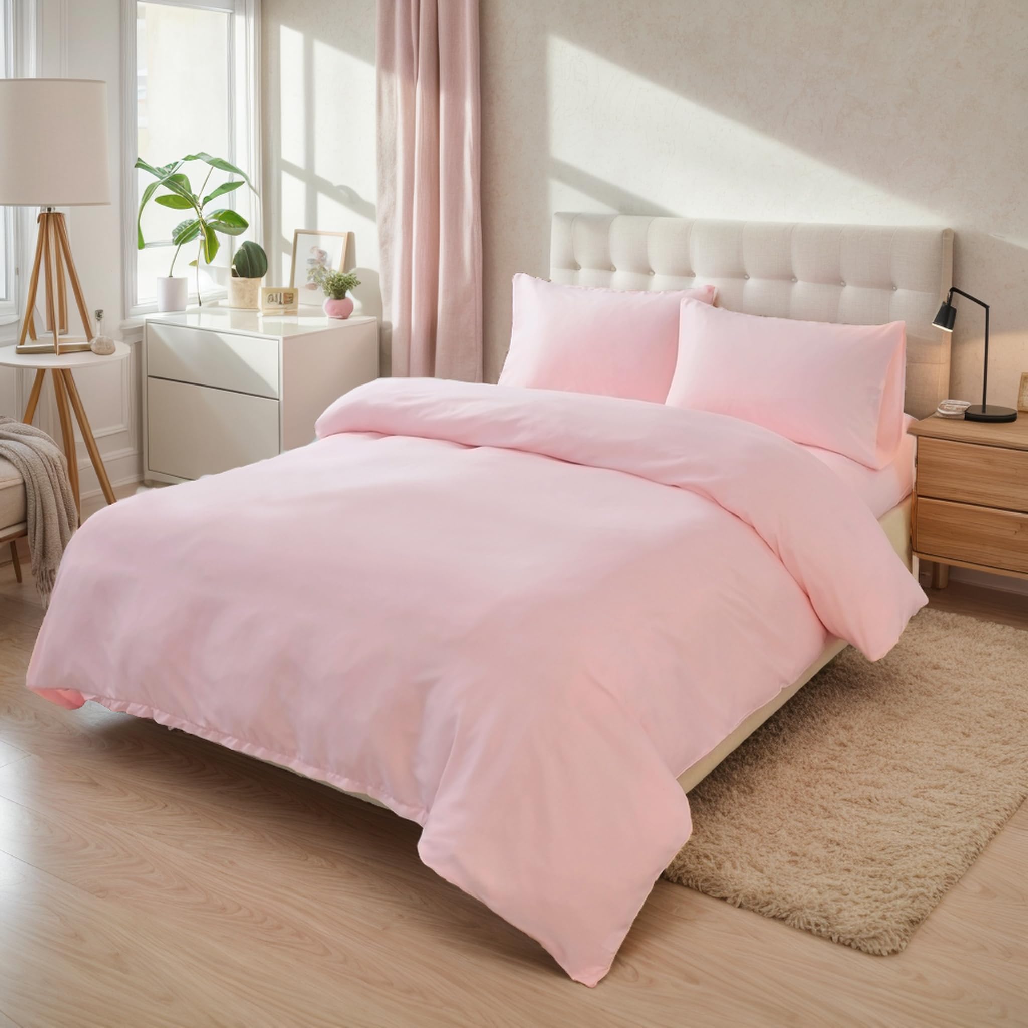 H HANSEL HOME Juego de Funda Nordica Microfibra de 3 Piezas para Cama 90 Ultra Suave Transpirable, Incluye 1 Funda Edredón 150x220cm, 1 Bajera 90x200+25cm, 1 Funda Almojada 50x110cm - Rosa