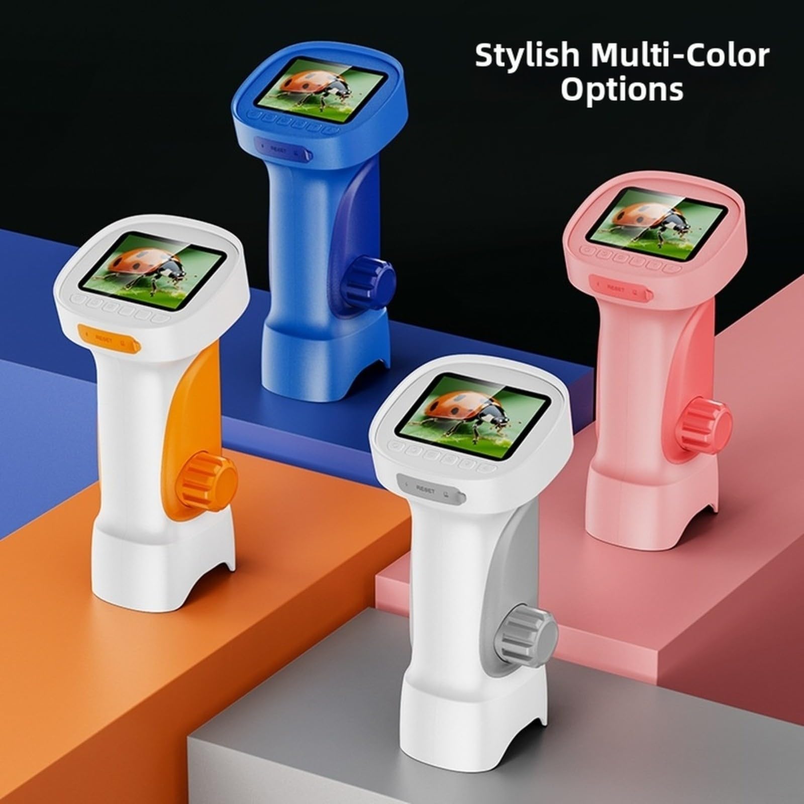 Microscopio digital con pantalla IPS de 2,4 pulgadas (naranja) | Para aumento de 1000x, 8 luces LED, para carga USB C para niños, laboratorio de ciencia, escuela, azul