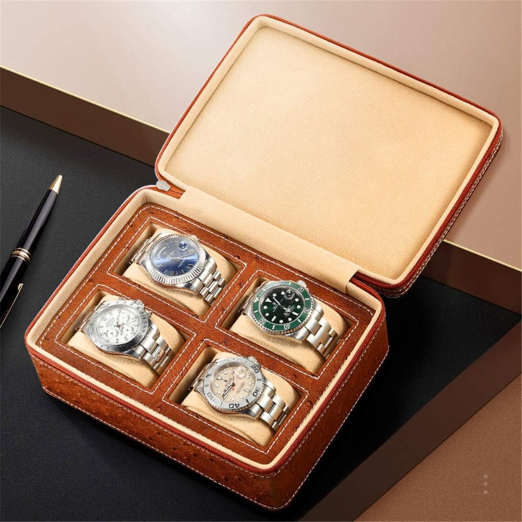 Caja De Reloj De Cuero PU con 4 Rejillas, Organizador De Relojes, Almacenamiento De Relojes, Estuche De Exposición, Bandeja con Cremallera, Estuche Colector De Relojes De Viaje