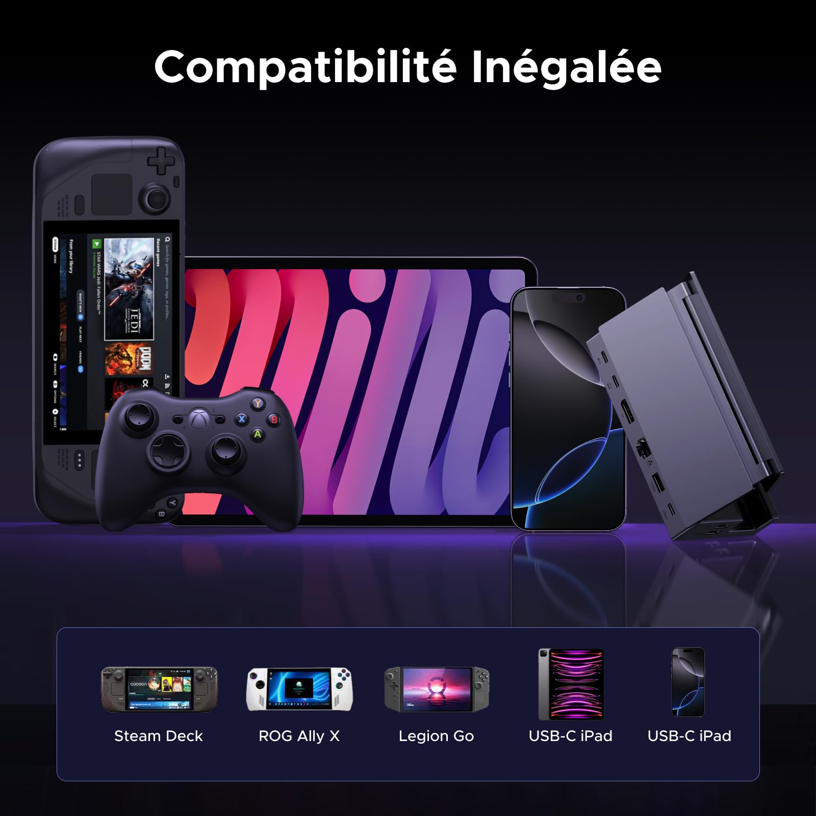 UGREEN 9 en 1 Docking Station USB C DP 4K 120Hz Compatible avec Steam Deck OLED LCD ROG Ally X Legion Go MSI Claw Dock USB C Adaptateur Ethernet Gigabit Data Ports 10Gbps PD 100W Lecteur Carte SD TF
