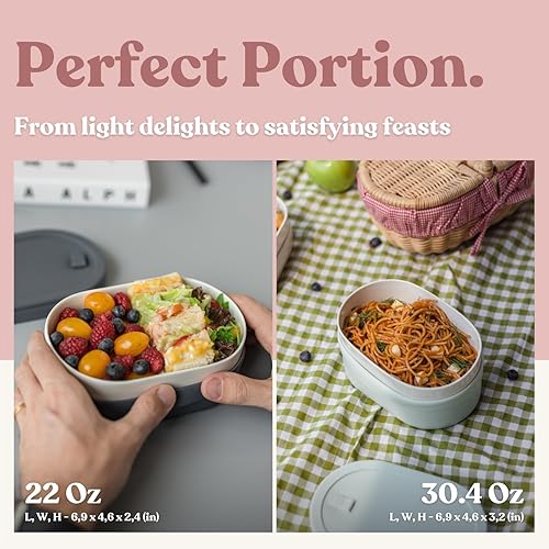 Miniatura 4 de SWANZ Juego de cerámica Bento (2 unidades)  Lonchera con tapa de silicona y divisor de compartimentos para adultos, reutilizable, hermética,