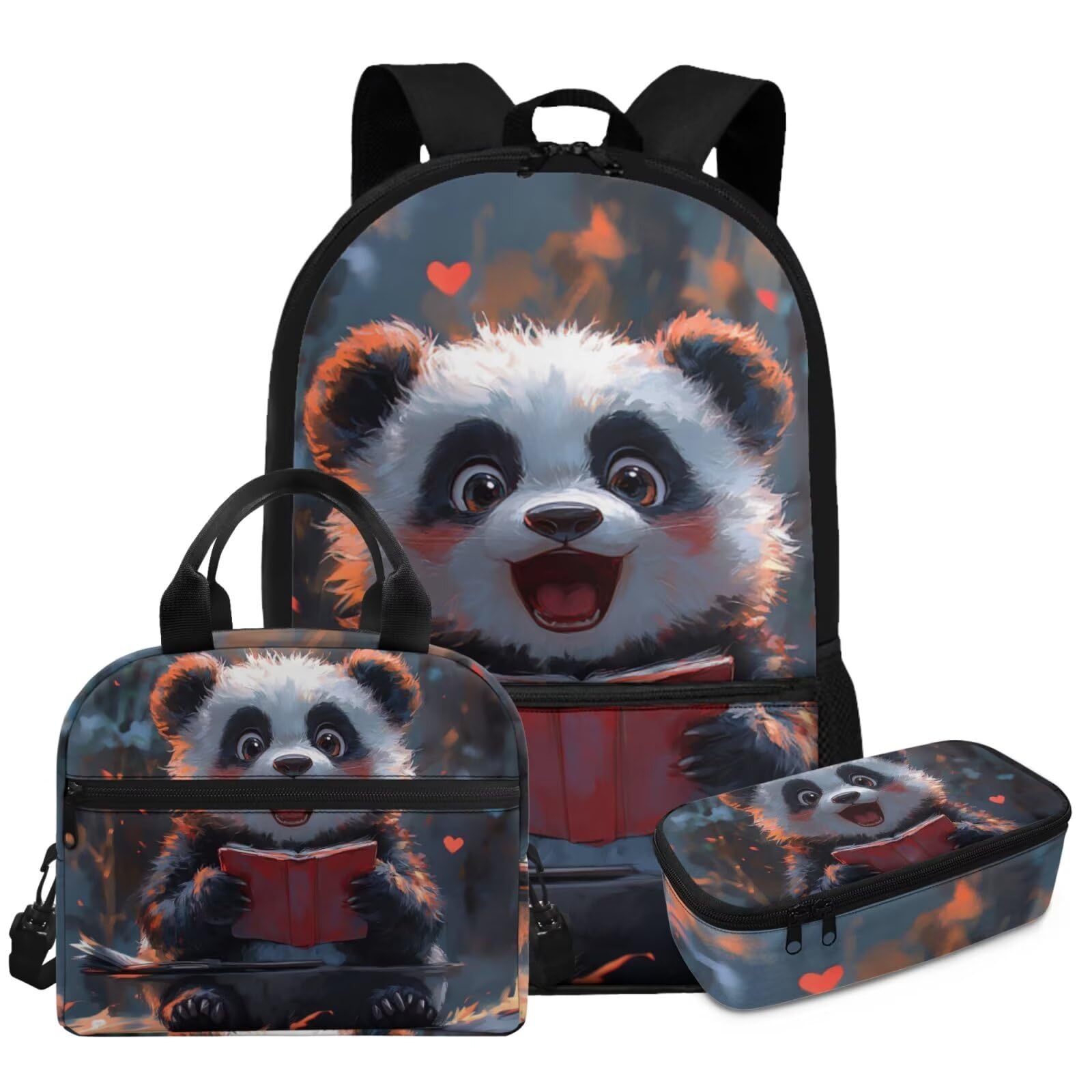 HUGS IDEA Set di 3 zaini per bambini con borsa per il pranzo, portapenne, borsa per libri scolastici