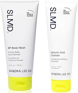 SLMD by Dr. Pimple Popper - BP Body Wash 6 fl oz & Salicylic Acid Cleanser 4 fl oz - Exfoliating Gel Cleanser & Daily Body...