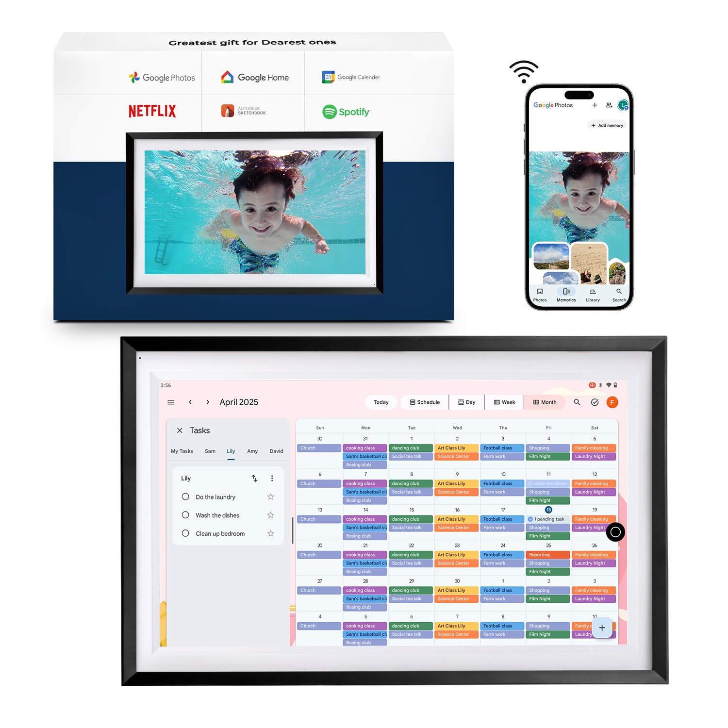 All-in-one Smart Display Built-in Li-Battery|Google Digital Calendar,Picture Frame with Anti-Glare Touchscreen,Voice Assistant,Homehub|Wall-Mount or