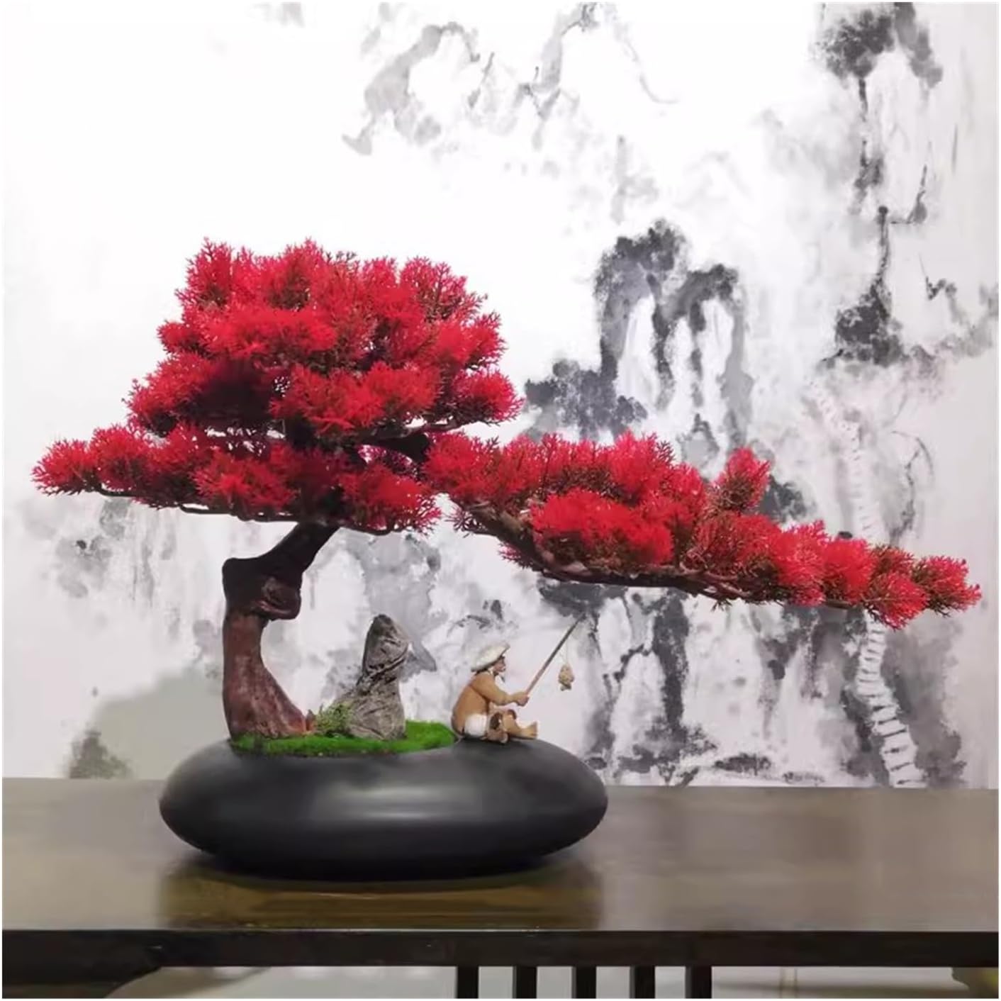 artificial tree Large Simulated Pine Bonsai Decoration Pine Bonsai Living Room Indoor Artificial Bonsai Decoration artificial plants indoor(A)