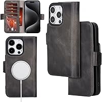 Vista 10 de Bayelon Funda de piel tipo cartera para iPhone 15 Pro Max - Funda con tapa para tarjetas, funda tipo folio, función atril, bloqueo RFID compatible