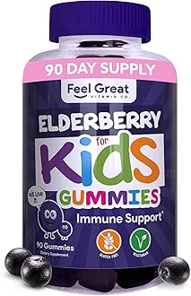 Feel Great Vitamin Co. Elderberry Gummies for Kids | Immune Support | Natural Antioxidant Immune Booster | with Vitamin C and Zinc | Gluten Free & Vegetarian | 90 Gummies