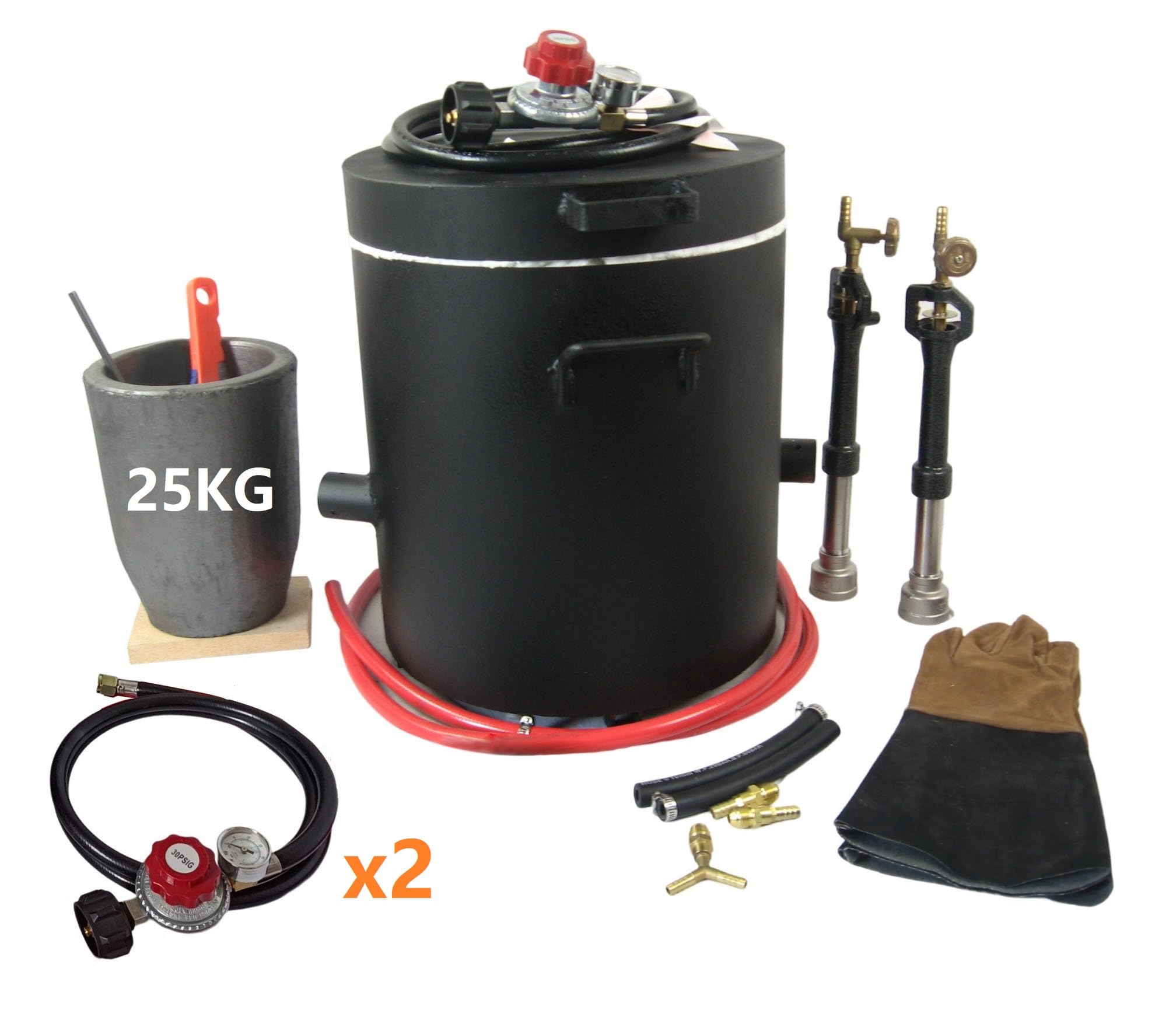 Amazon.com: 25KG Large Propane Smelting Furnace Kit with Crucible 25KG,  Double Forge Burners and Dual Regulators, Foundry Casting Kiln Furnace for  Melting Metal Recycle Gold Copper Aluminum