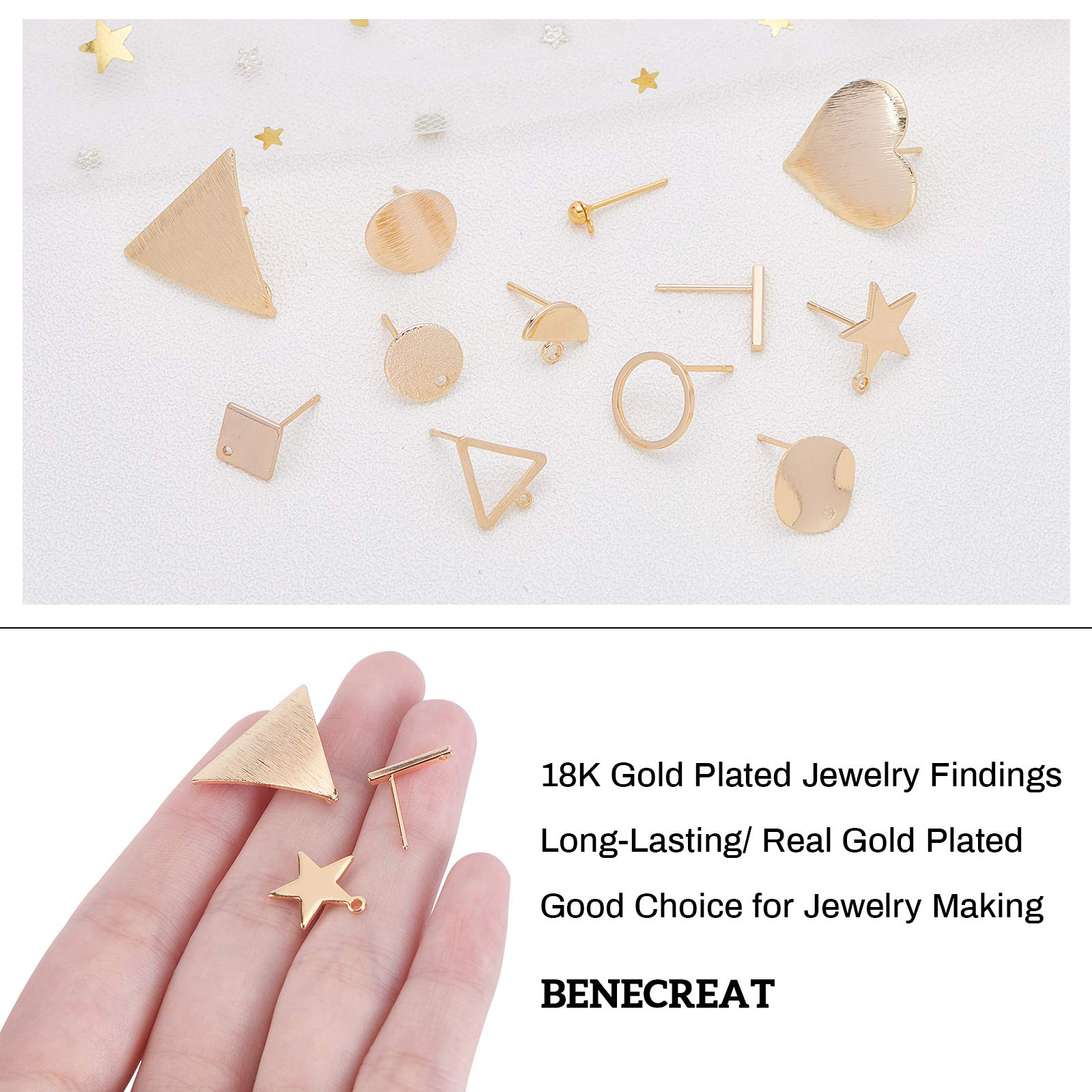 BENECREAT 80 Pezzi Base Per Orecchini In Ottone Placcato Oro 18k Con Zirconia Cubica, 2 Stili, E 100 Tappi In Plastica, Foro 1 Mm, Per Gioielli Fai Da Te
