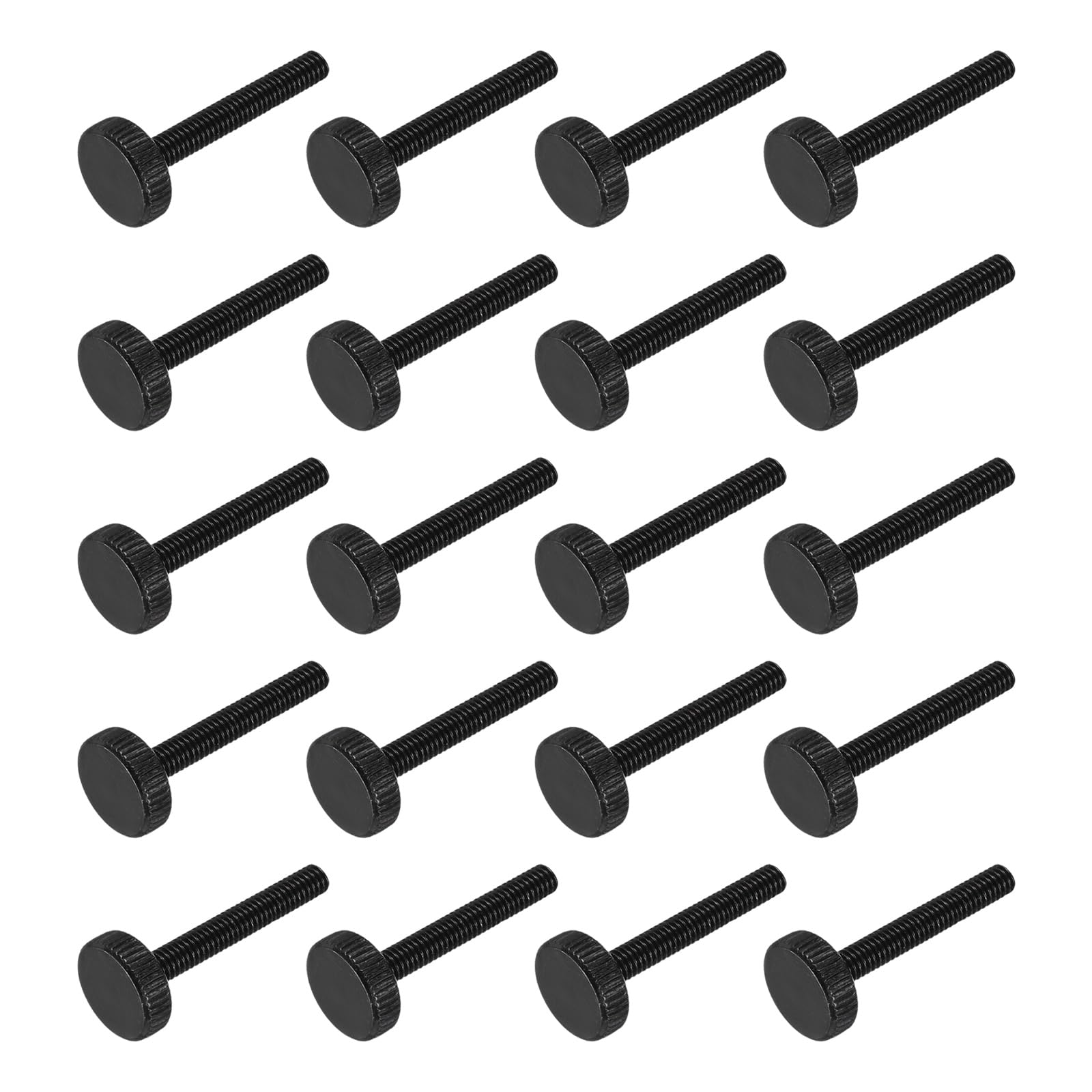 sourcing map M4x35mm Knurled Thumb Screws, Black Steel Flat Head Thumb Screws Zinc Plated Metric Knurled Head Bolts Grip Knobs Hand Tighten Thread Fasteners, 20 Pcs