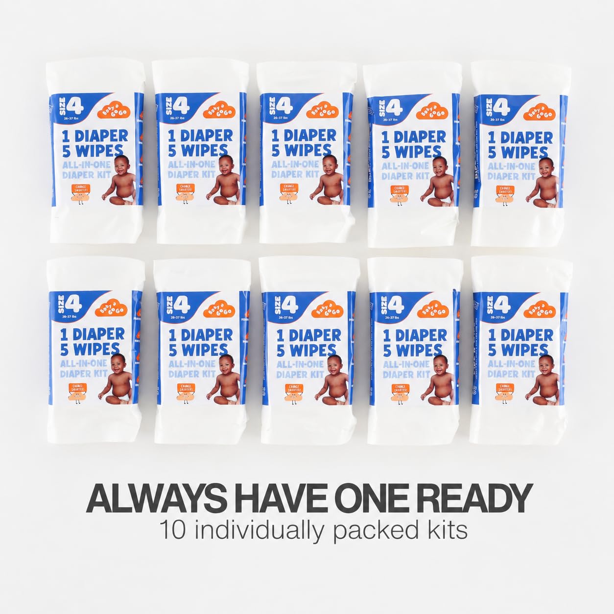Pocket-Sized Travel Diaper Kit (Size 4, 22–37 lbs) – 10 Pack | 1 Diaper, 5 Wipes & Odor-Seal Changing Bag | Baby Travel Essentials for Airport & On-the-Go