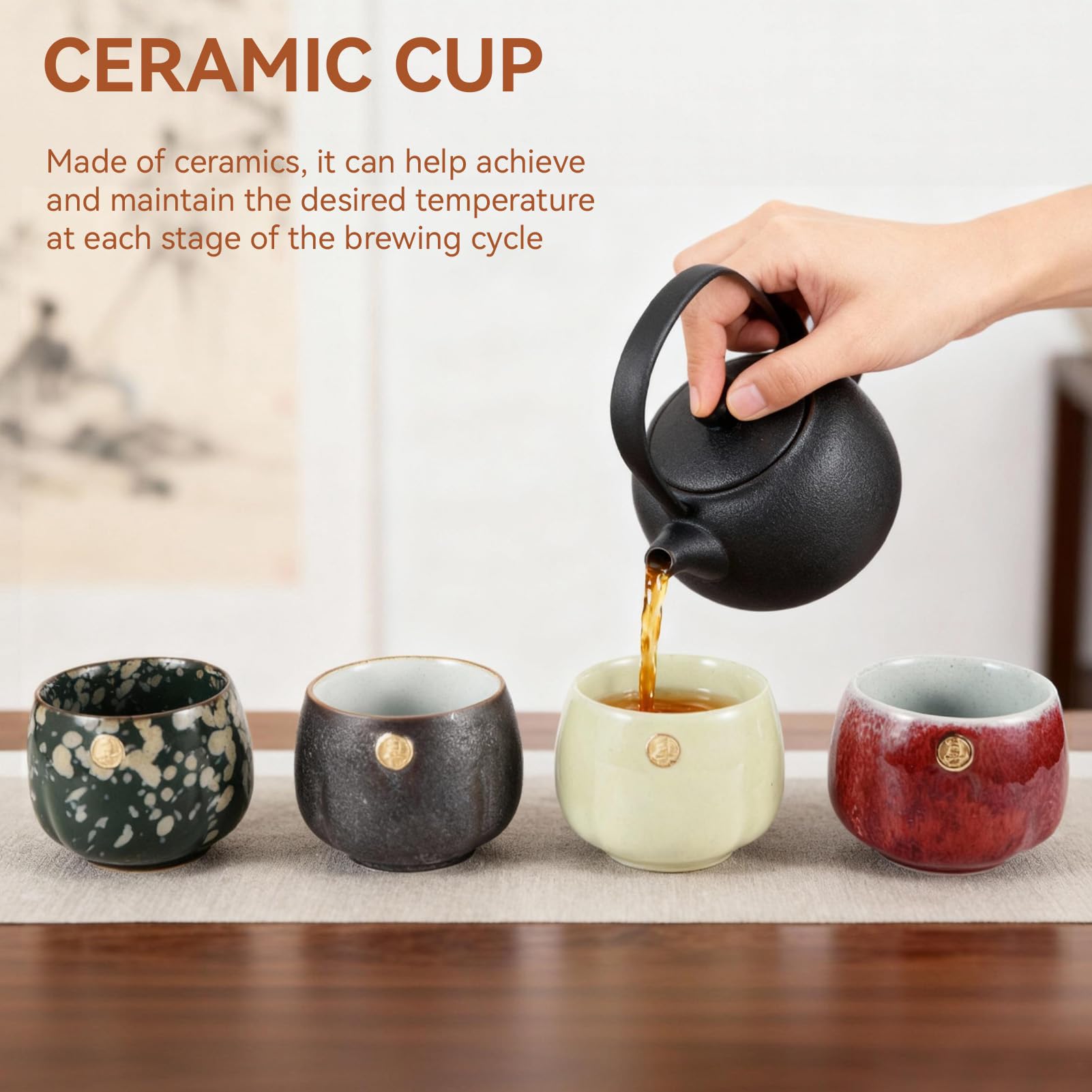 Japanische Teetasse, 4-teiliger Satz Keramikbecher Japanische Teetassen Set für Zuhause, Büro, Geschenke, Sake Cups Teetassen