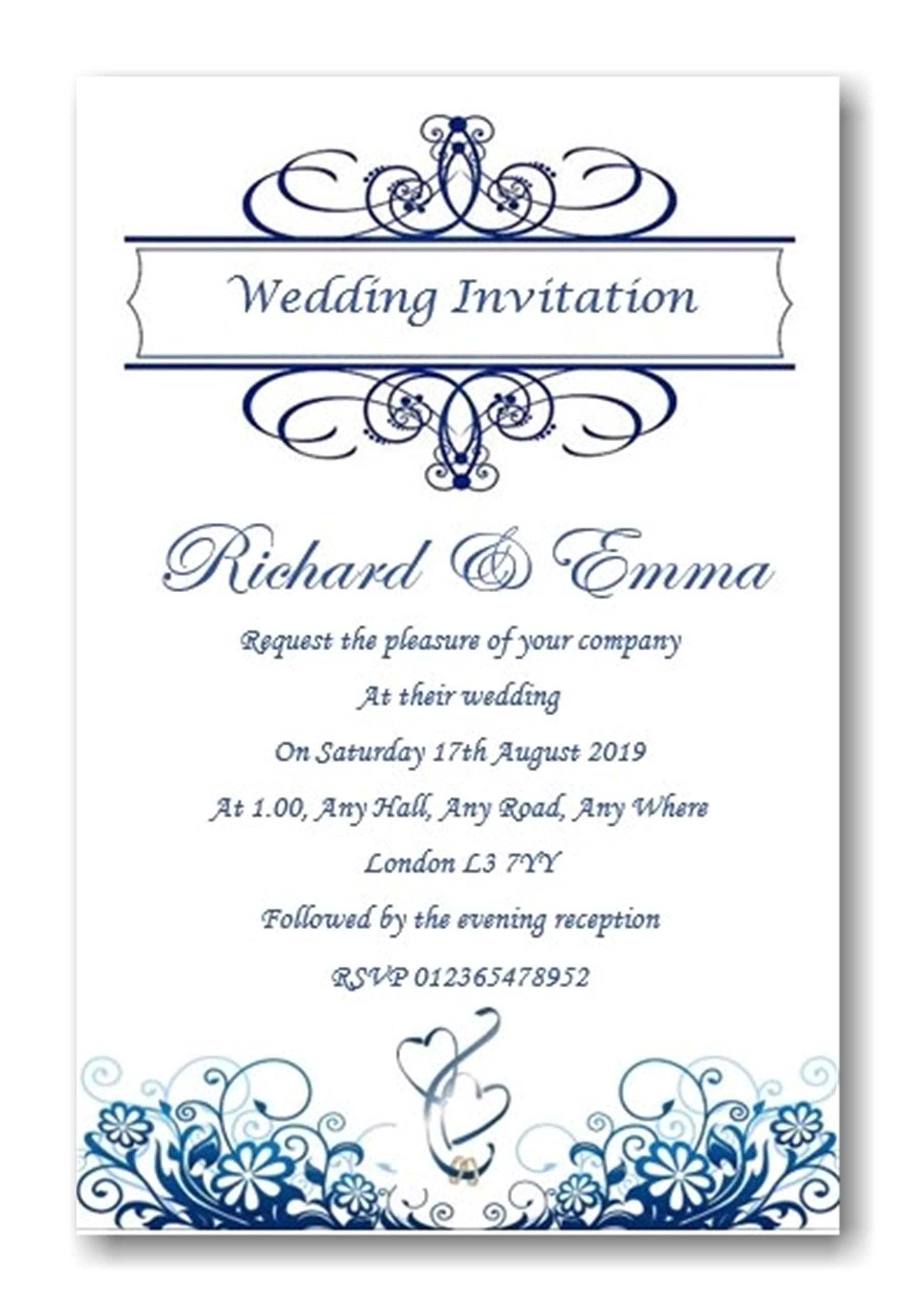 Bespoke Candy Delights Personalised Blue & White Wedding Day Invitations, Invites REF W56 With Envelopes (100)